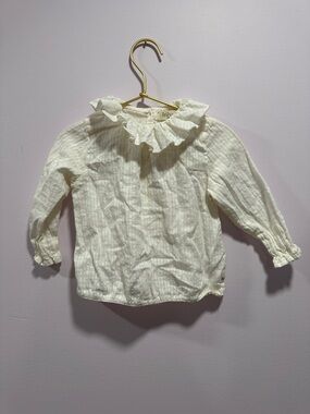 Kids Cream Ruffle Collar Long-Sleeve Top